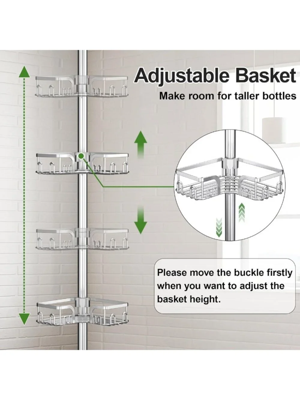 Adjustable 4-Tier Corner Shower Caddy Tension Pole - Stainless Steel Organizer